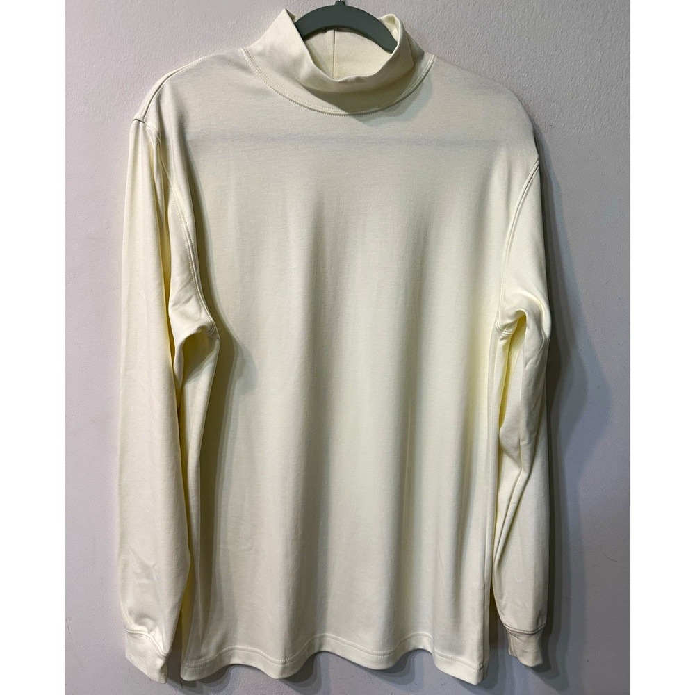 NWOT LL Bean Mens Turtleneck Shirt Size M Medium Cream Ivory Long Sleeve Cotton